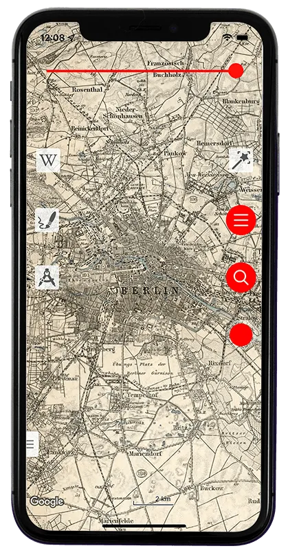 Vetus Maps historical map overlay navigation screen